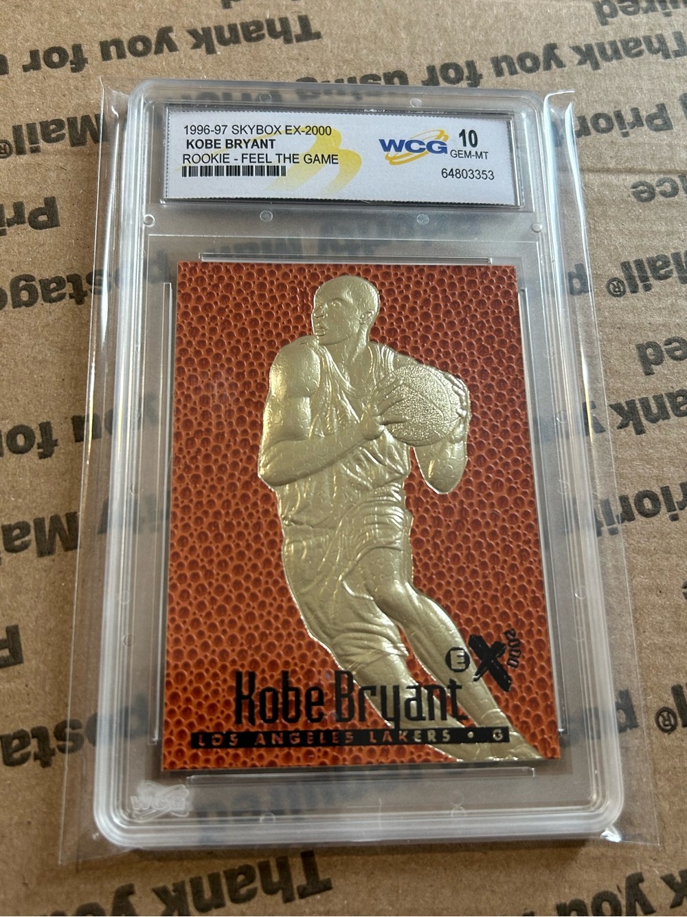 Kobe Bryant WCG 10 GEM-MT '97 SkyBox EX-2000 Gold Rookie Card No. 17504